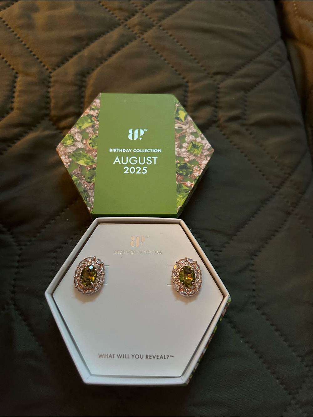 Bomb Party | Aug 2025 | Peridot Stud Earrings | Rose Gold | NIB